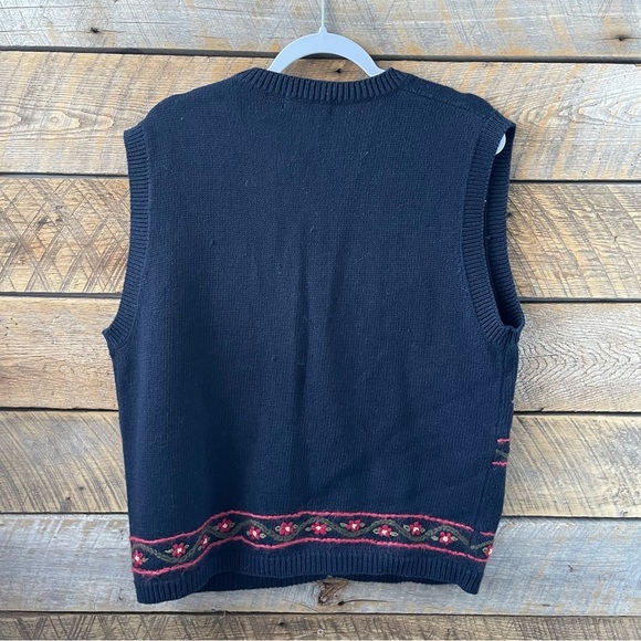 Vintage Ciel Bleu Women’s Large Floral Sweater Vest Buttons Flowers Blue 90s - Picture 6 of 13